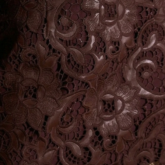 Bordeaux Lace & Faux Leather Mini Skirt | High-Waist Textured Overlay Skirt - Picture 6 of 6